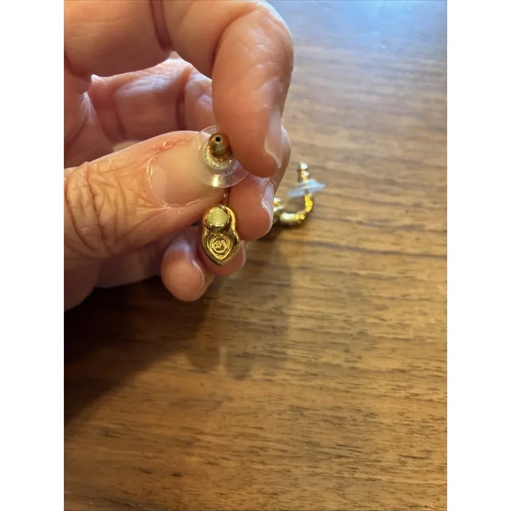 SWAROVSKI Gold Tone‎ Crystal Heart Drop Half Hoop Earrings Signed